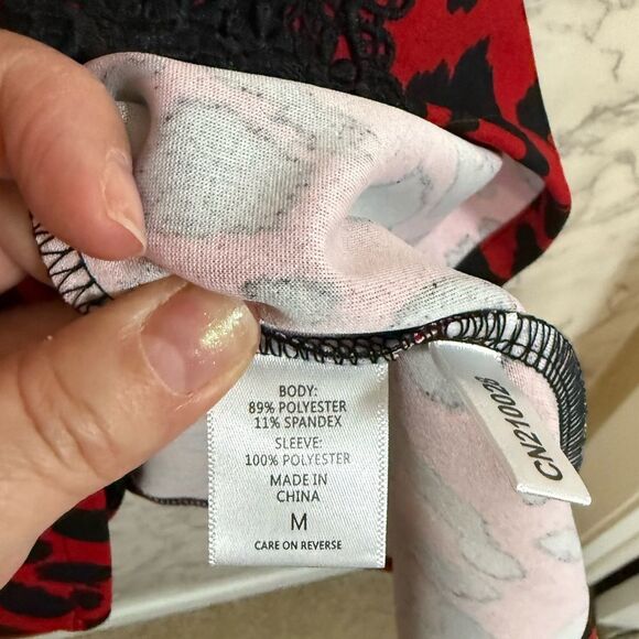 NEW NY&C Red Black Leopard Lace Trim Halter Dress Size M - Picture 10 of 12